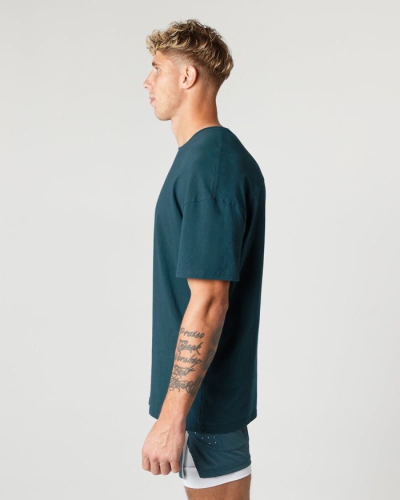 Alphalete Heavy Cotone Core Uomo Camicie Blu | 09QBXDTFP