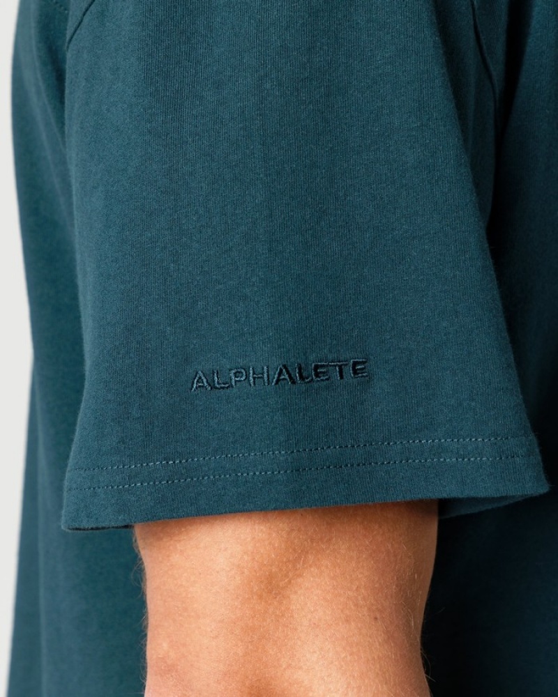 Alphalete Heavy Cotone Core Uomo Camicie Blu | 09QBXDTFP