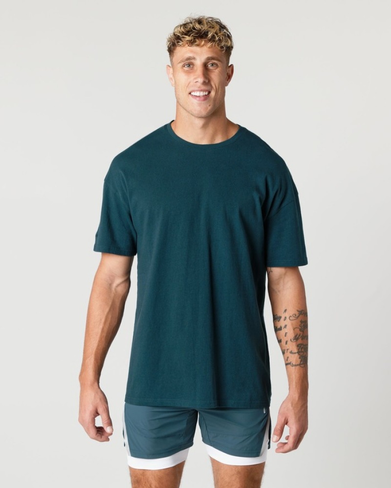 Alphalete Heavy Cotone Core Uomo Camicie Blu | 09QBXDTFP