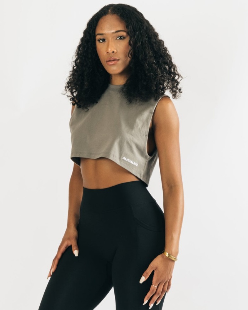Alphalete Heavy Cotone Cropped Cutoff Donna Canotta Grigie | 43EBGZASF