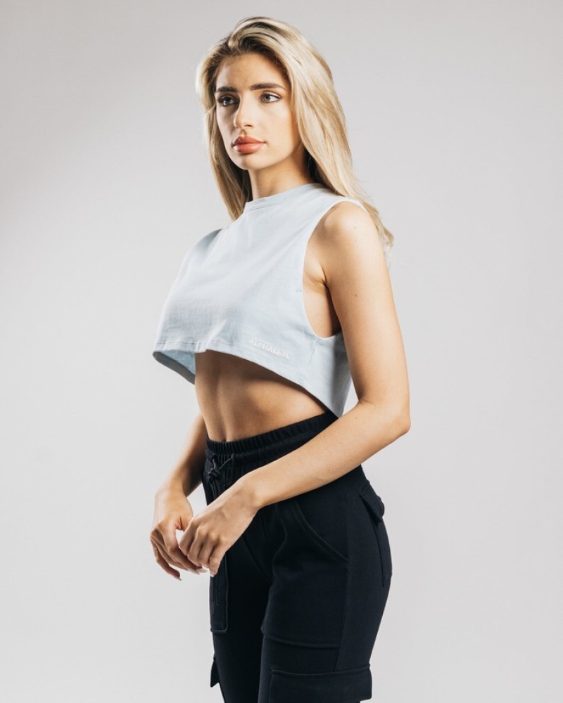 Alphalete Heavy Cotone Cropped Cutoff Donna Canotta Blu | 48PEIALDX