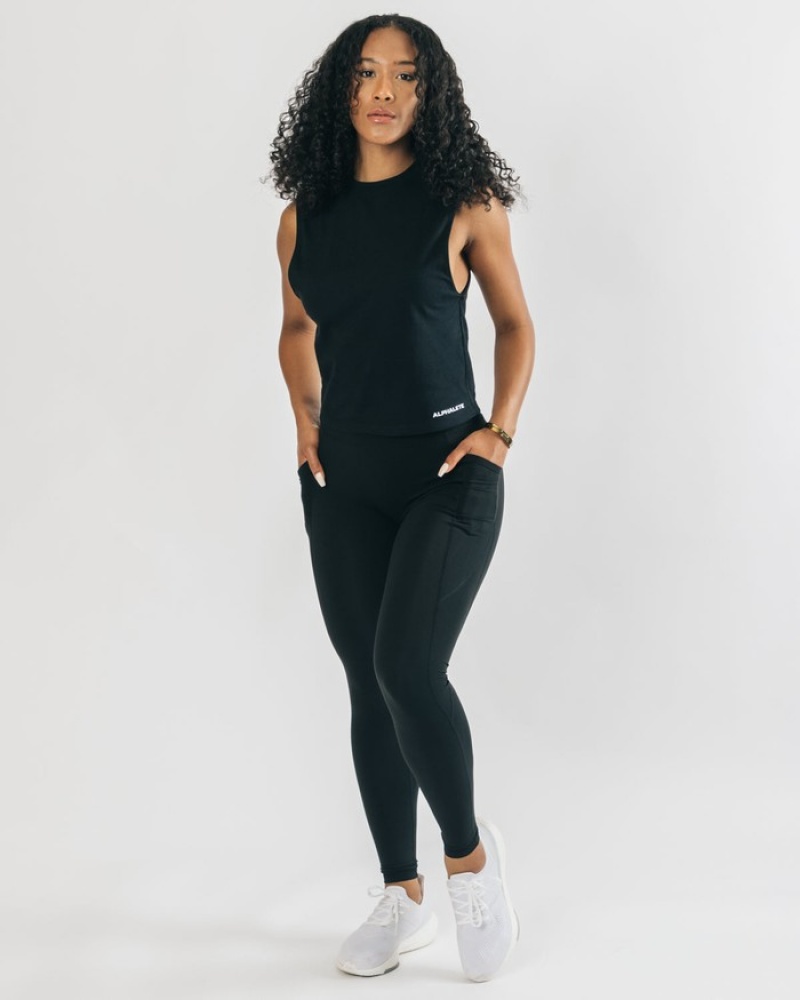 Alphalete Heavy Cotone Cutoff Donna Canotta Nere | 40EGSQTOD