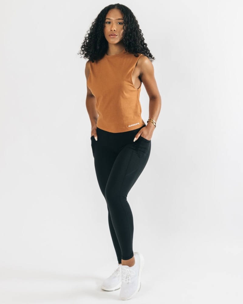 Alphalete Heavy Cotone Cutoff Donna Canotta Khaki | 41CVOKHEI