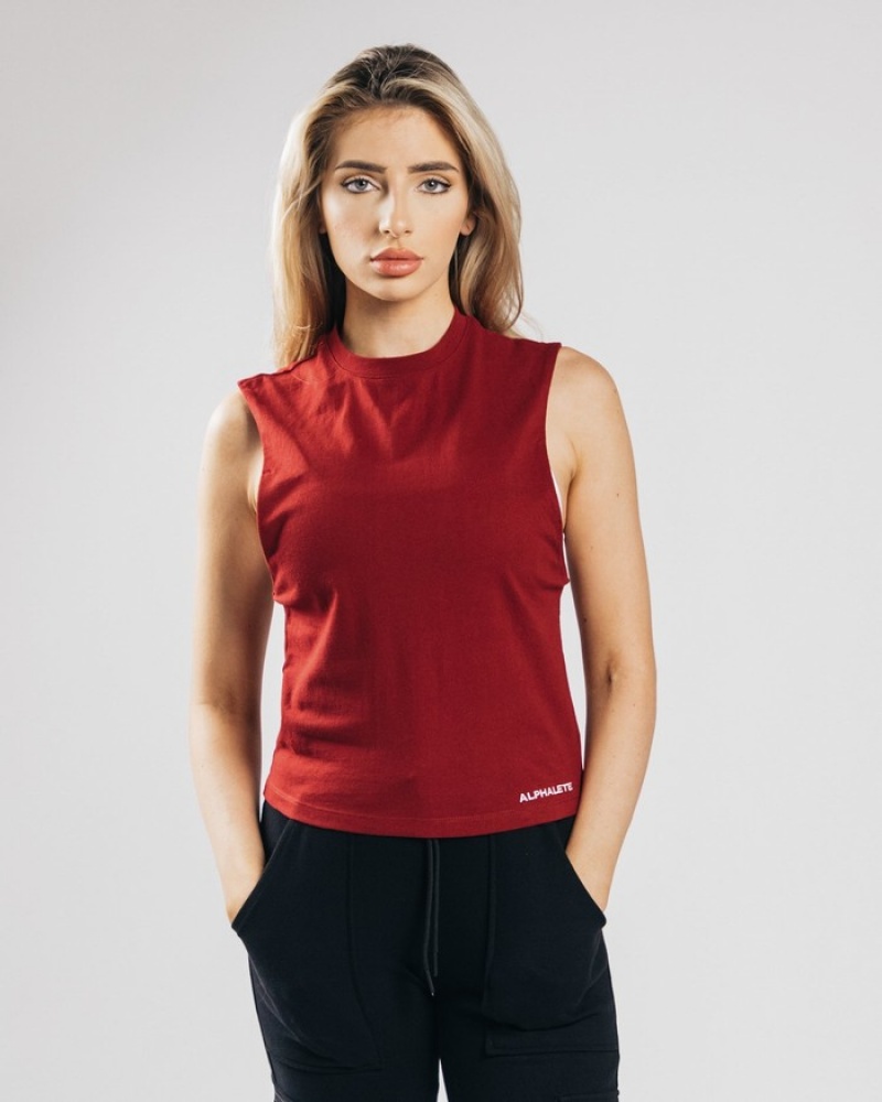 Alphalete Heavy Cotone Cutoff Donna Canotta Rosse | 25PUSHXFK