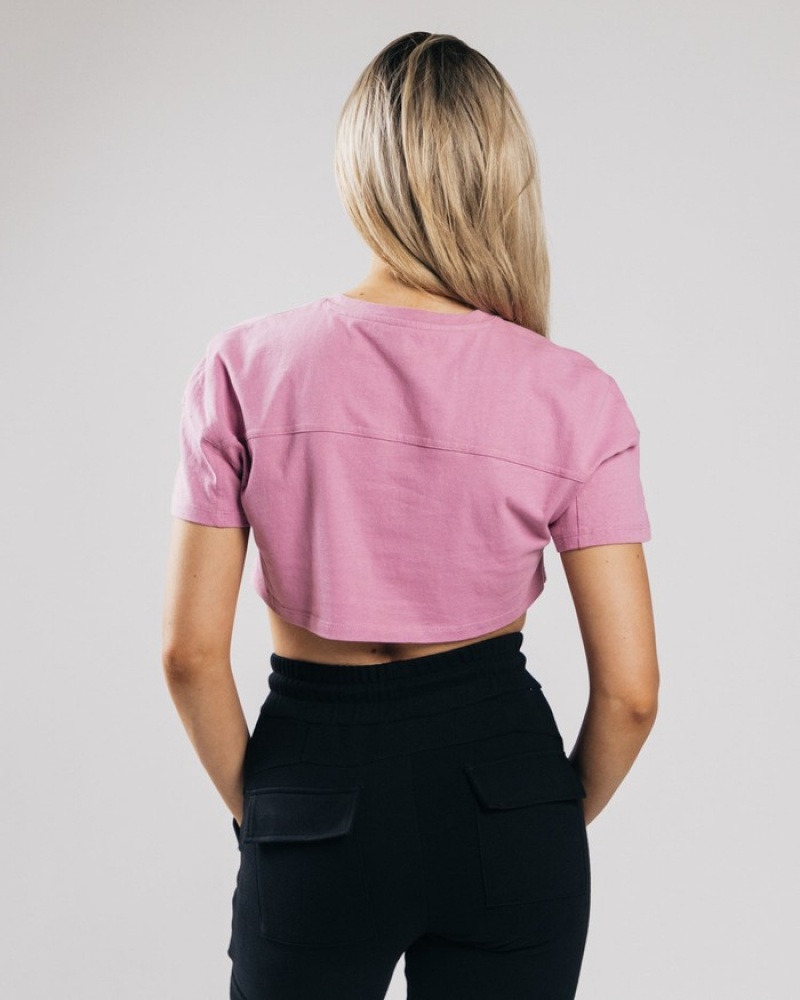 Alphalete Heavy Cotone Dropped Shoulder Crop Donna Camicie Rosa | 40MGCASJL