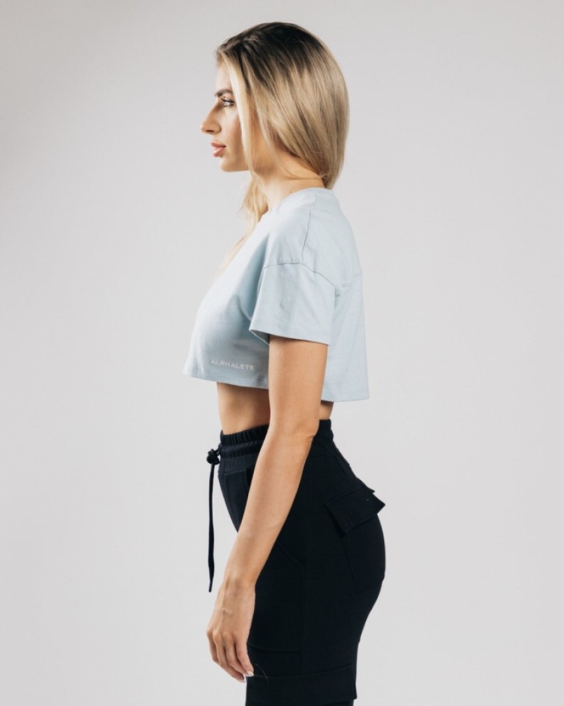 Alphalete Heavy Cotone Dropped Shoulder Crop Donna Camicie Blu | 20NSWIRPD