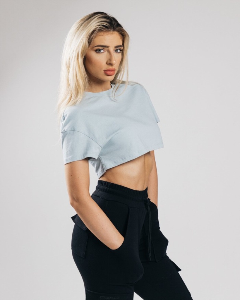 Alphalete Heavy Cotone Dropped Shoulder Crop Donna Camicie Blu | 20NSWIRPD