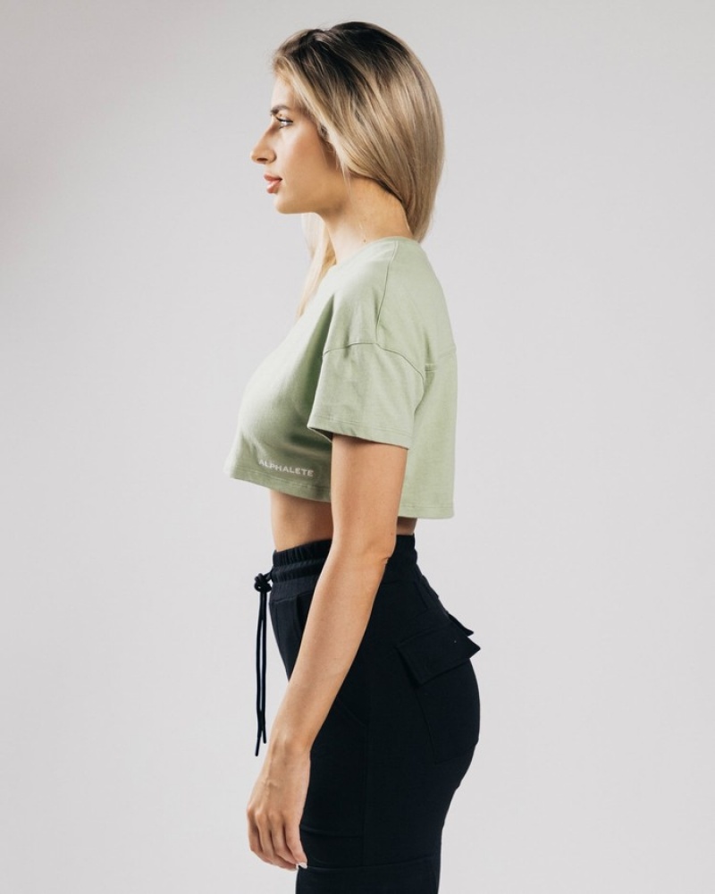 Alphalete Heavy Cotone Dropped Shoulder Crop Donna Camicie Verde Oliva | 10WXSFRMH