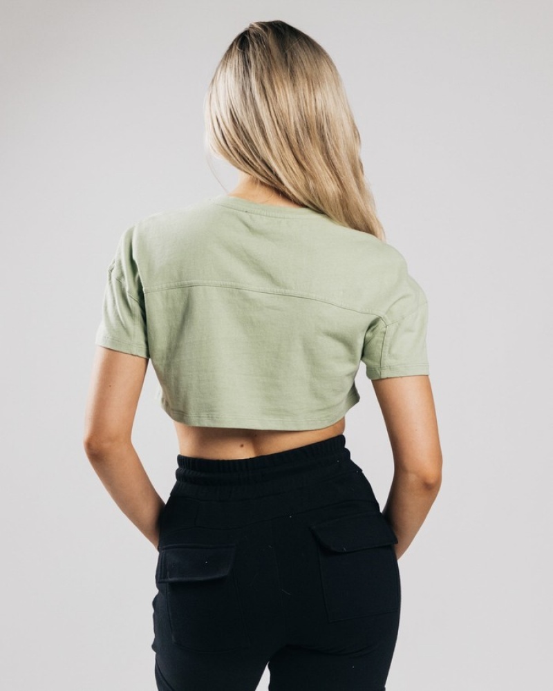 Alphalete Heavy Cotone Dropped Shoulder Crop Donna Camicie Verde Oliva | 10WXSFRMH