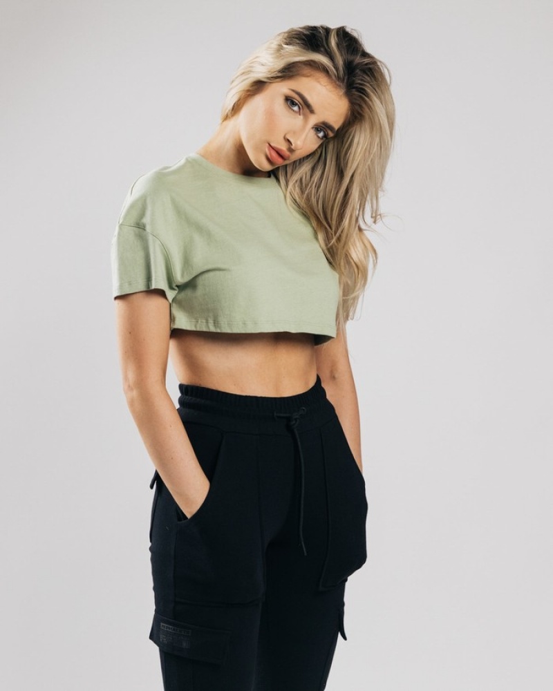 Alphalete Heavy Cotone Dropped Shoulder Crop Donna Camicie Verde Oliva | 10WXSFRMH