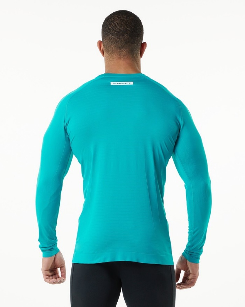 Alphalete Hero Long Sleeve Uomo Camicie Blu | 18CSQUIEV
