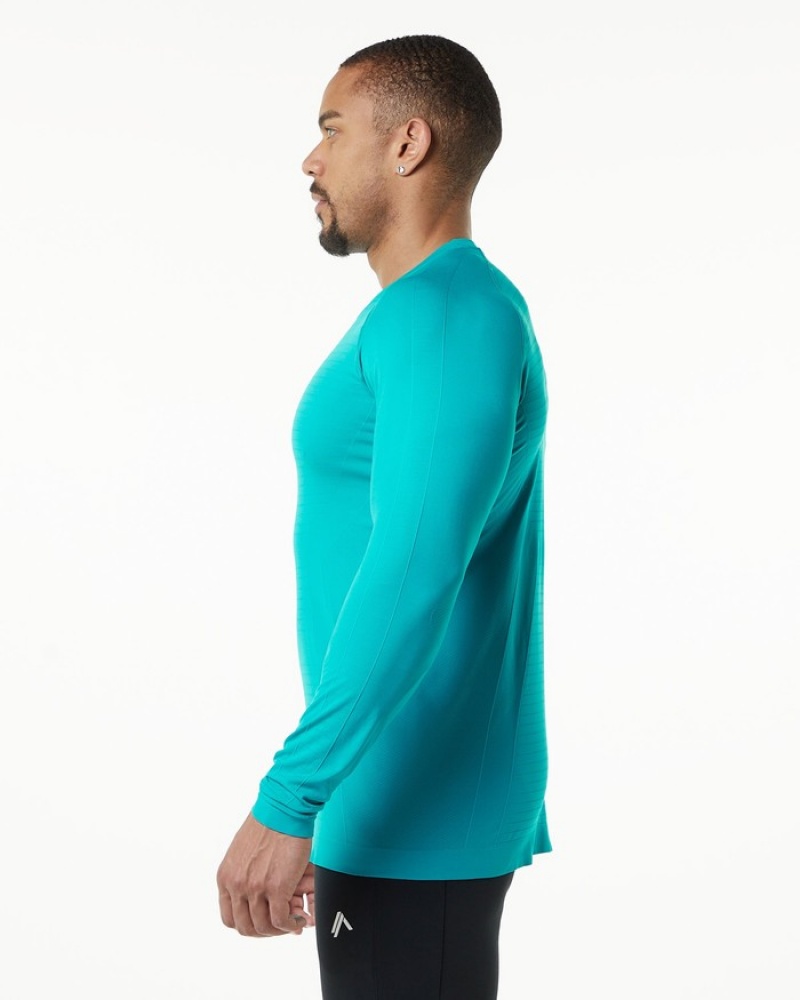 Alphalete Hero Long Sleeve Uomo Camicie Blu | 18CSQUIEV