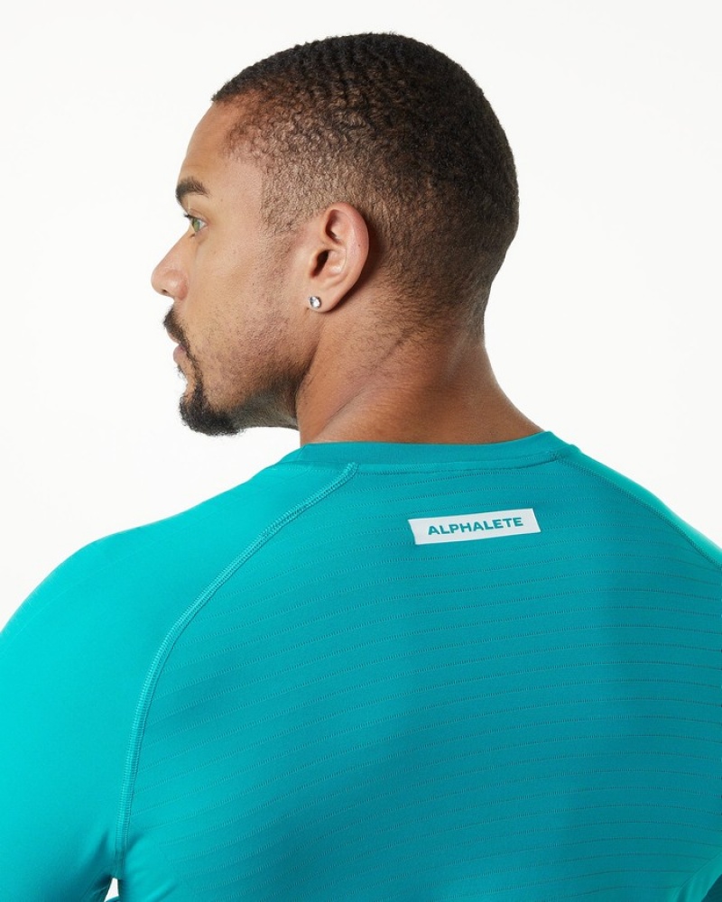 Alphalete Hero Long Sleeve Uomo Camicie Blu | 18CSQUIEV