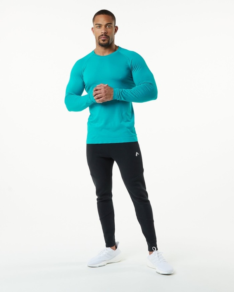 Alphalete Hero Long Sleeve Uomo Camicie Blu | 18CSQUIEV