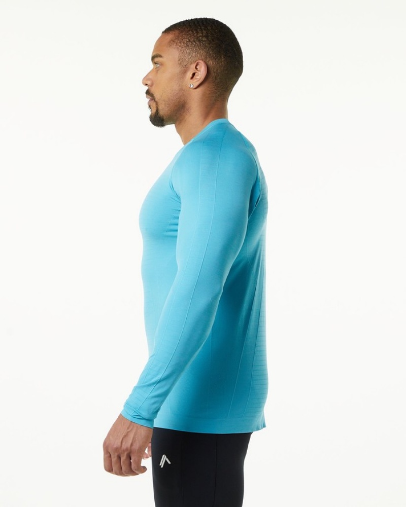 Alphalete Hero Long Sleeve Uomo Camicie Blu | 09MAUCOHW