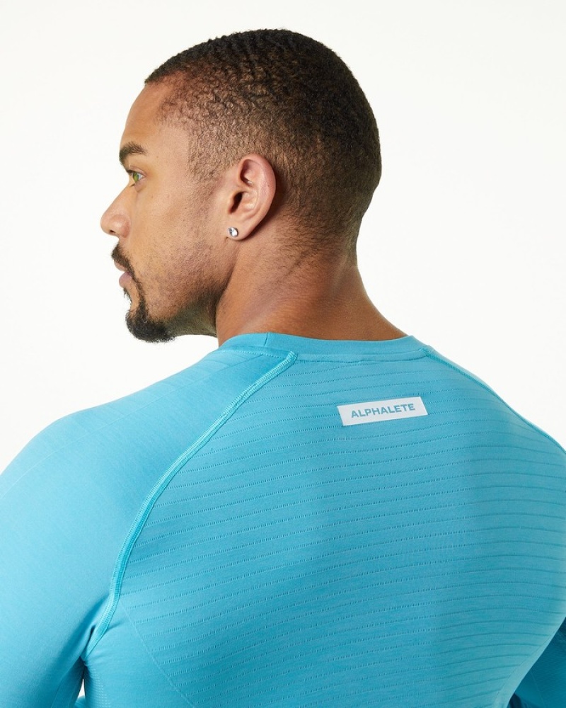 Alphalete Hero Long Sleeve Uomo Camicie Blu | 09MAUCOHW