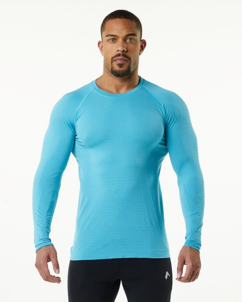Alphalete Hero Long Sleeve Uomo Camicie Blu | 09MAUCOHW