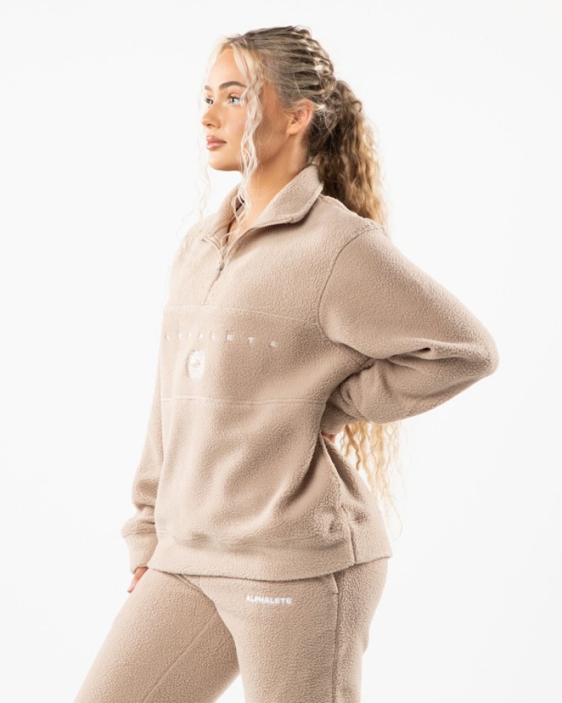 Alphalete King Quarter Zip Uomo Felpa Beige | 34VUJQRNE