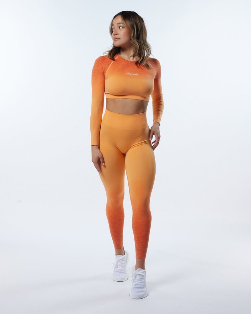Alphalete Ombre Amplify LS Crop Donna Magliette Arancioni | 65AXOZWTU