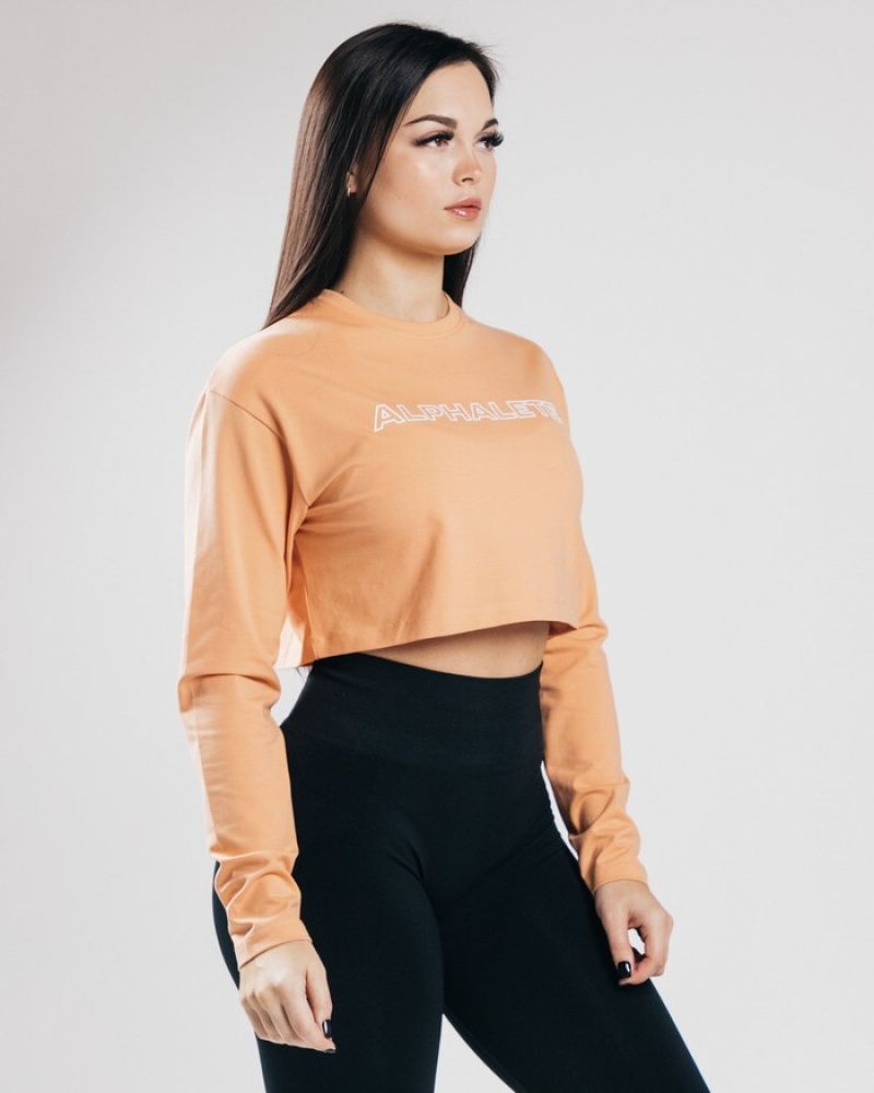 Alphalete Outlined Long Sleeve Crop Donna Magliette Arancioni | 61XACEDIM
