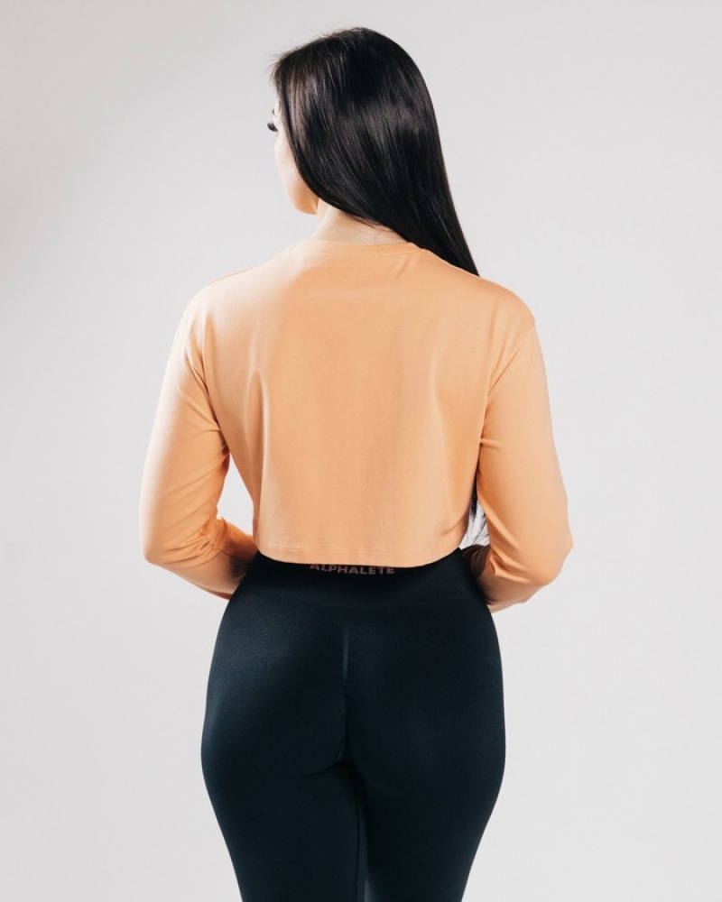 Alphalete Outlined Long Sleeve Crop Donna Magliette Arancioni | 61XACEDIM