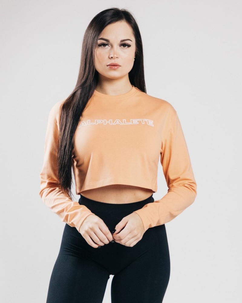 Alphalete Outlined Long Sleeve Crop Donna Magliette Arancioni | 61XACEDIM