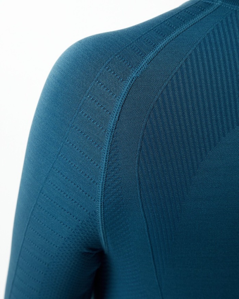 Alphalete Ozone High Neck LS Crop Donna Magliette Blu | 78FSBZYXL