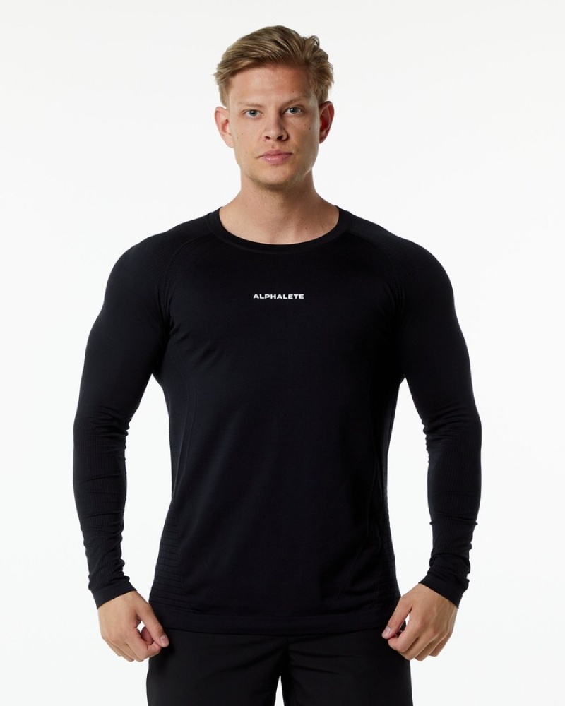 Alphalete Ozone LS Uomo Camicie Nere | 10MQCJHIZ