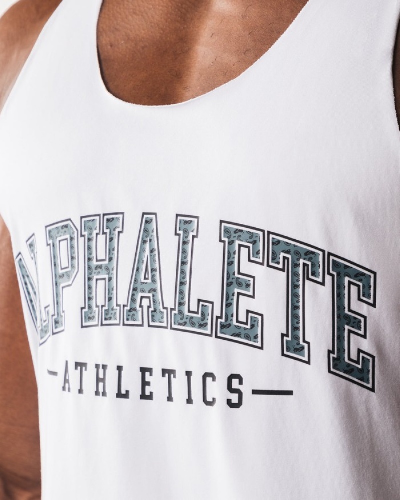 Alphalete Paisley Print Raw Cut Uomo Canotta Bianche | 54NFXSUQY