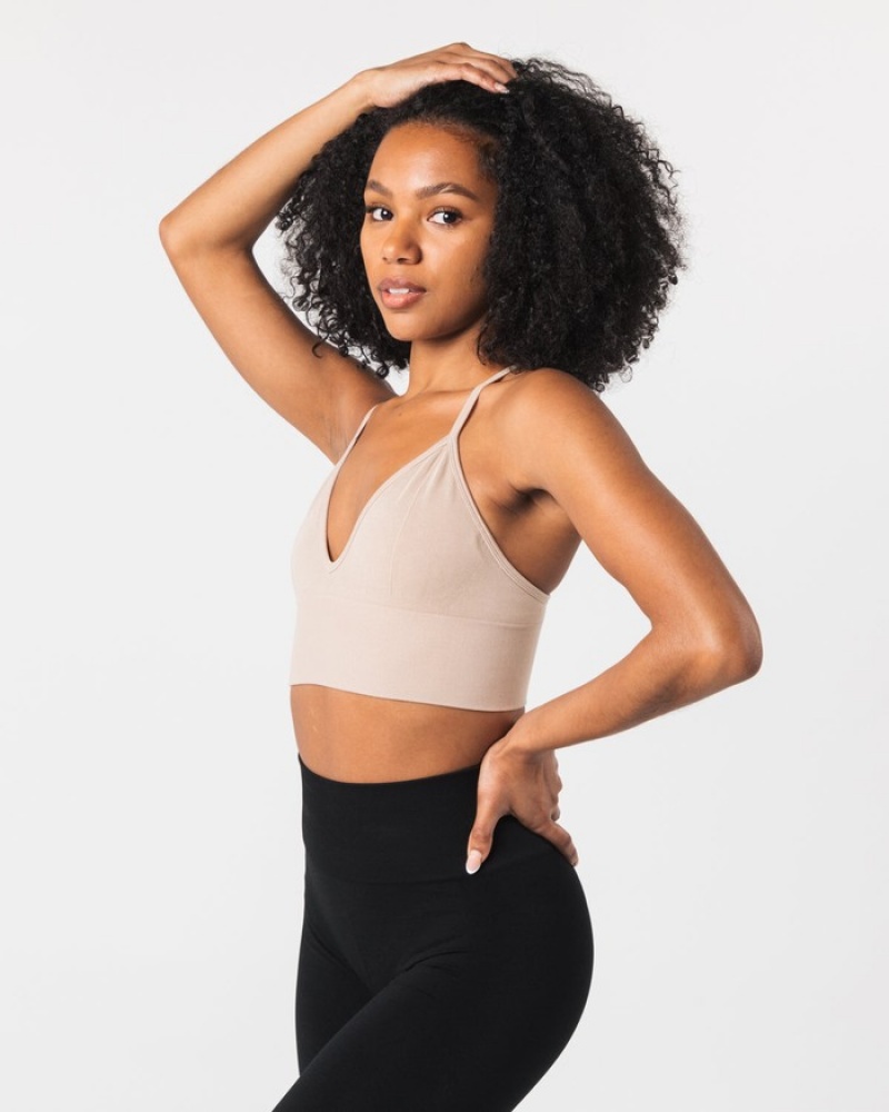 Alphalete Seamless Costine Donna Reggiseni Beige | 83IAHVDCN