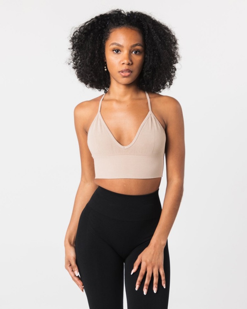 Alphalete Seamless Costine Donna Reggiseni Beige | 83IAHVDCN