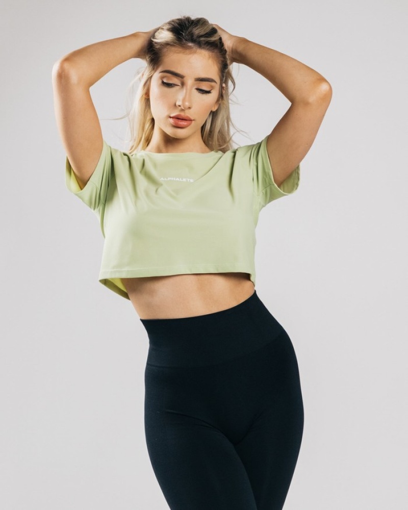 Alphalete Signature Mesh Crop Donna Camicie Verdi Chiaro | 07DXCSKPV