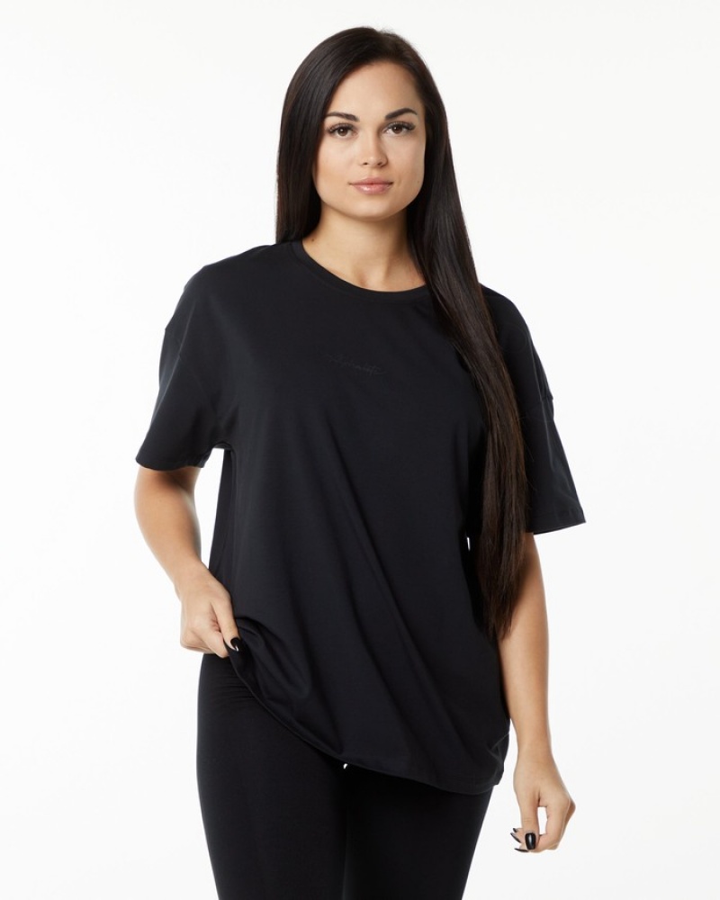 Alphalete Signature Oversized Donna Camicie Nere | 17BCHNALV
