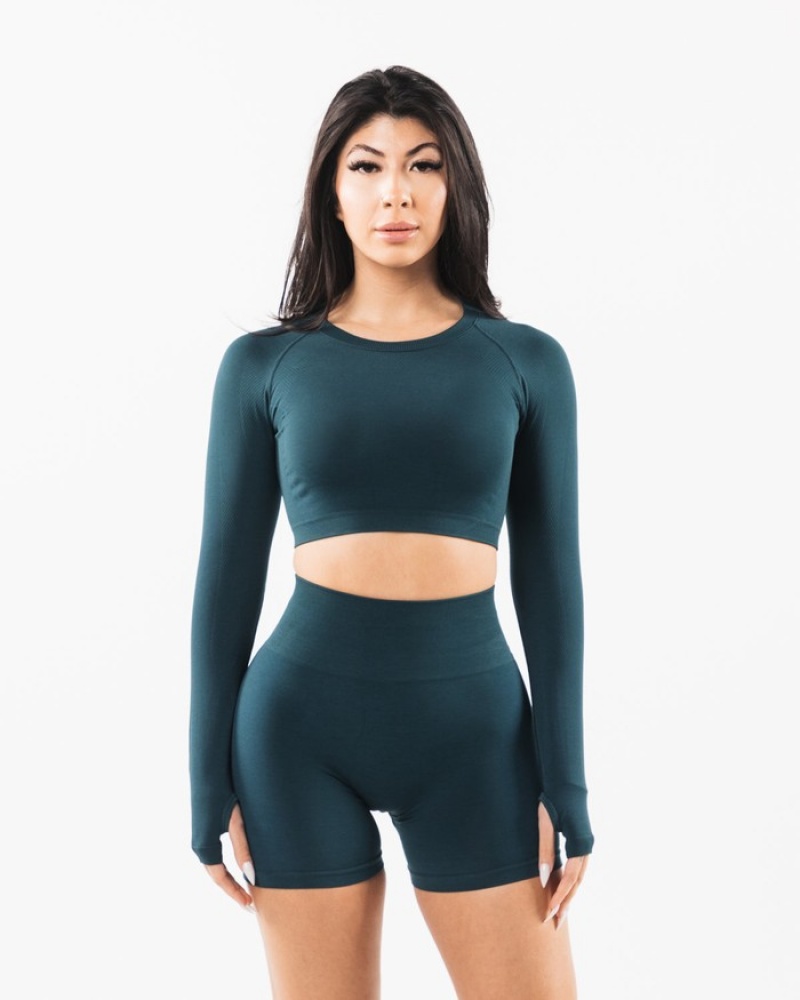 Alphalete Stratus LS Crop Donna Magliette Blu | 27EGBAFHD