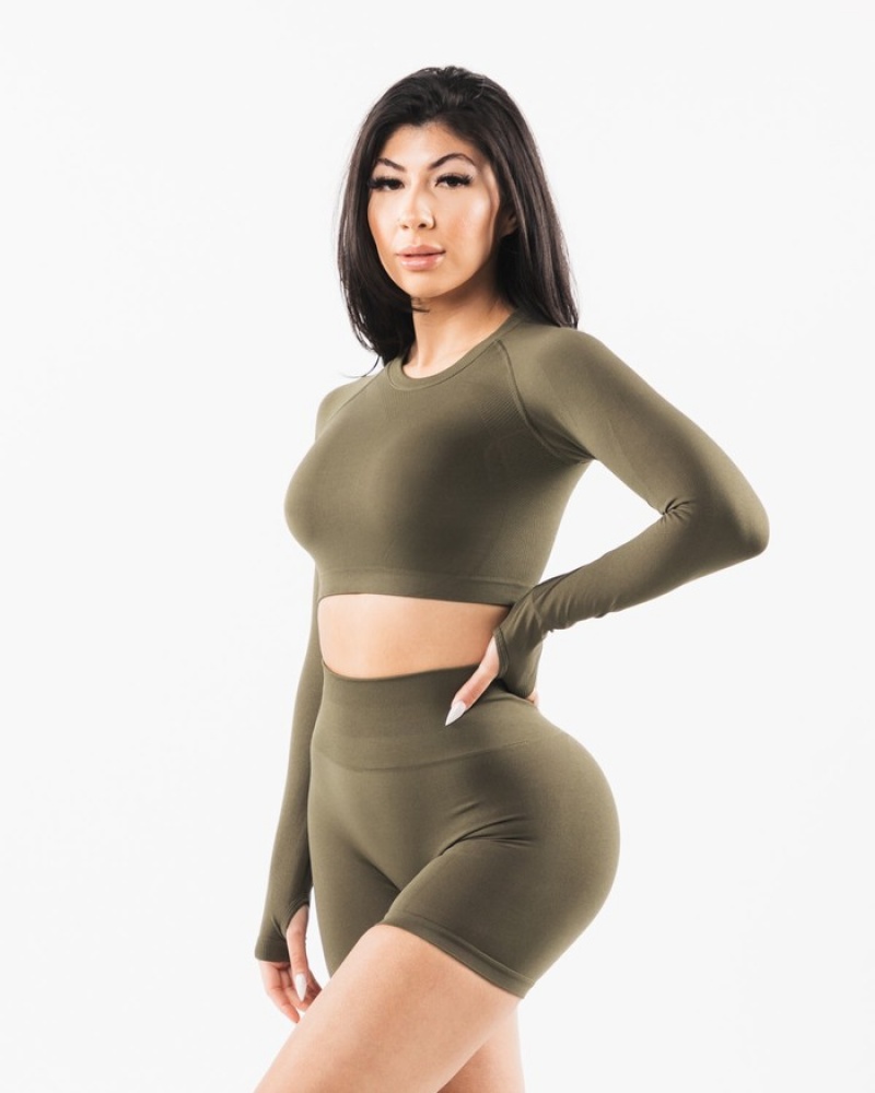 Alphalete Stratus LS Crop Donna Magliette Grigie | 65JKNFZXT