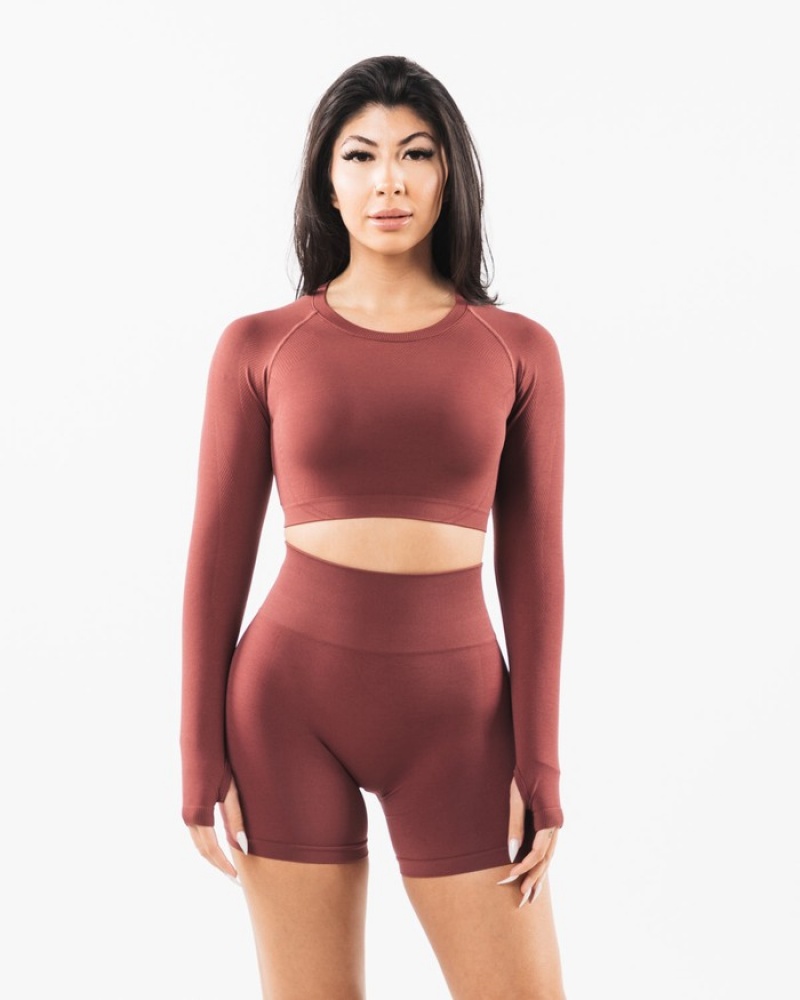 Alphalete Stratus LS Crop Donna Magliette Bordeaux | 02OLPYSND
