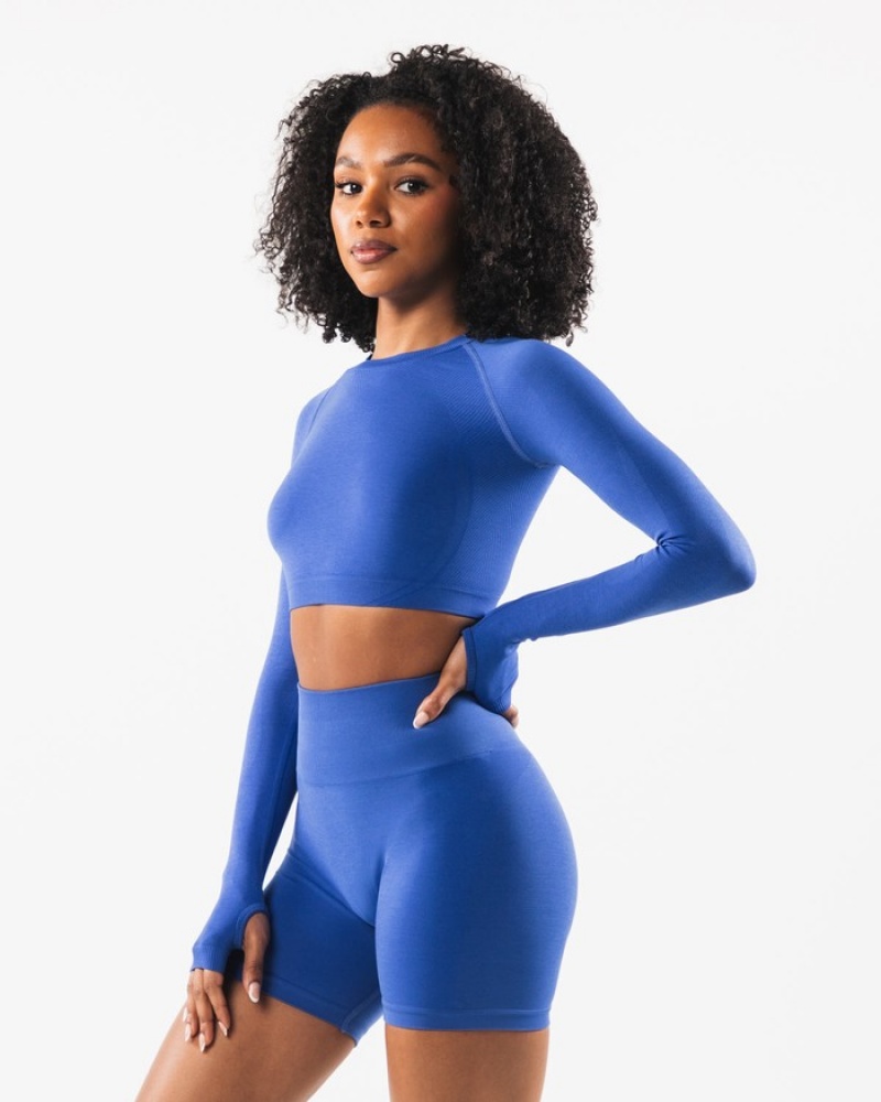 Alphalete Stratus LS Crop Donna Magliette Blu | 78VENFRMD