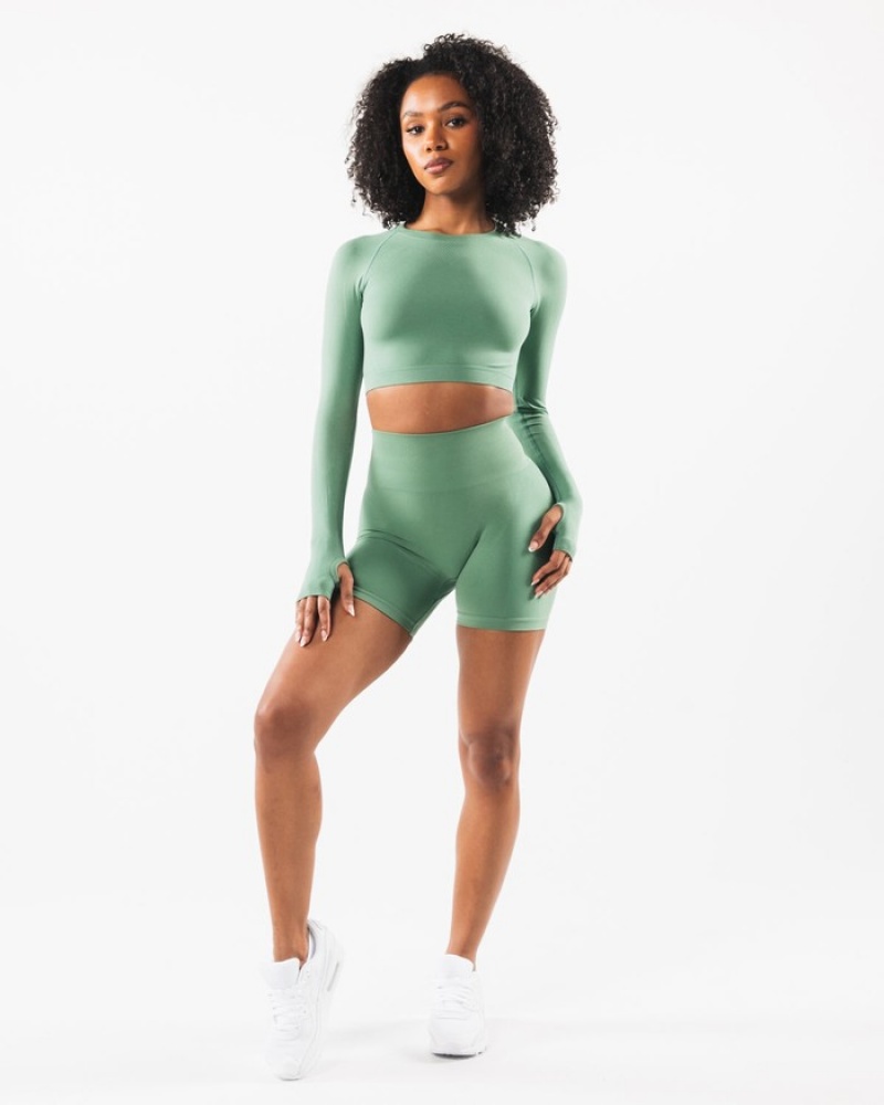 Alphalete Stratus LS Crop Donna Magliette Verdi | 89IKJLOFV