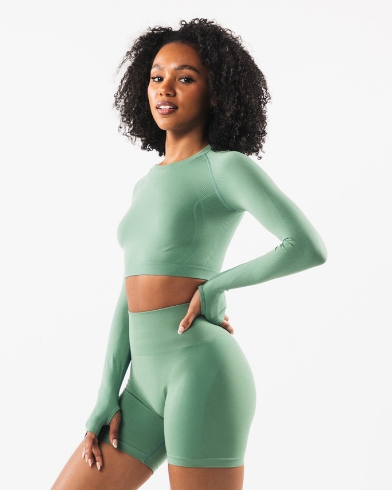 Alphalete Stratus LS Crop Donna Magliette Verdi | 89IKJLOFV