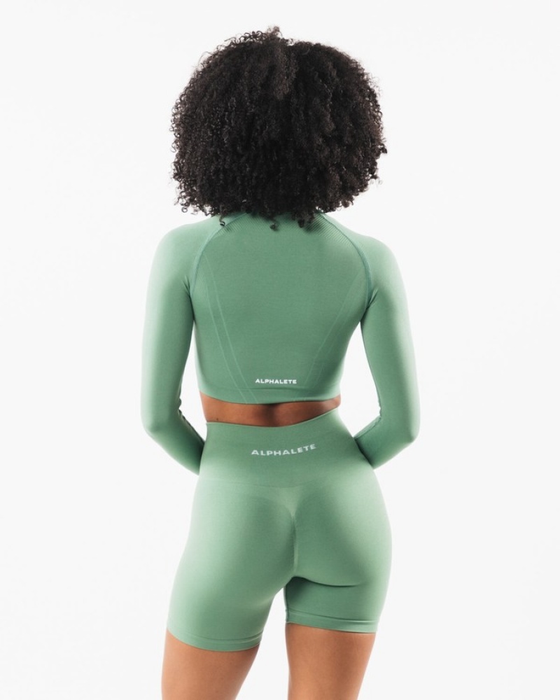 Alphalete Stratus LS Crop Donna Magliette Verdi | 89IKJLOFV