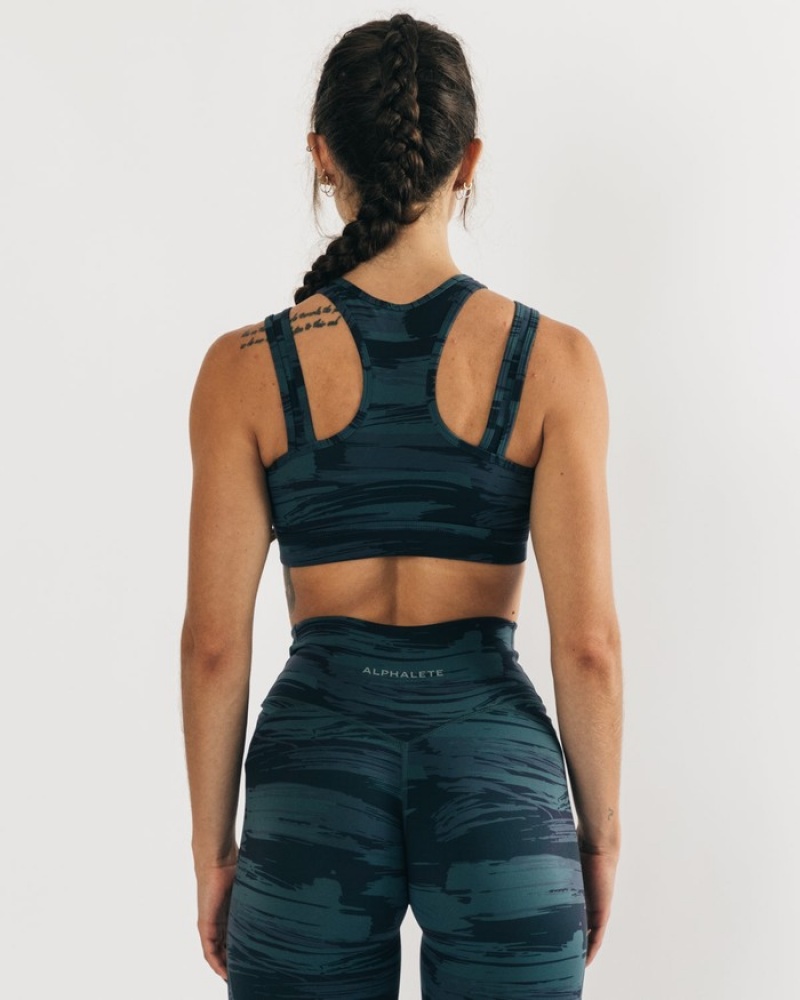 Alphalete Surface Keyhole Donna Reggiseni Blu Camouflage | 32ABJYOSU