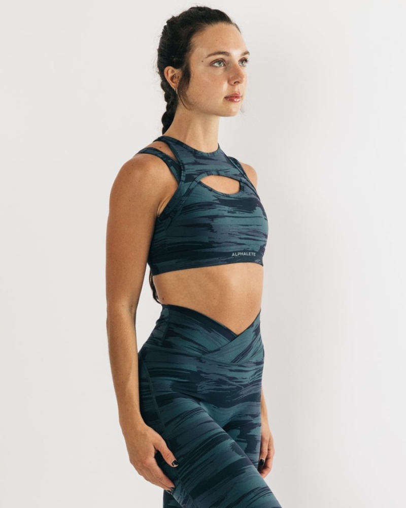Alphalete Surface Keyhole Donna Reggiseni Blu Camouflage | 32ABJYOSU