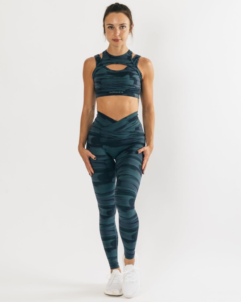 Alphalete Surface Keyhole Donna Reggiseni Blu Camouflage | 32ABJYOSU