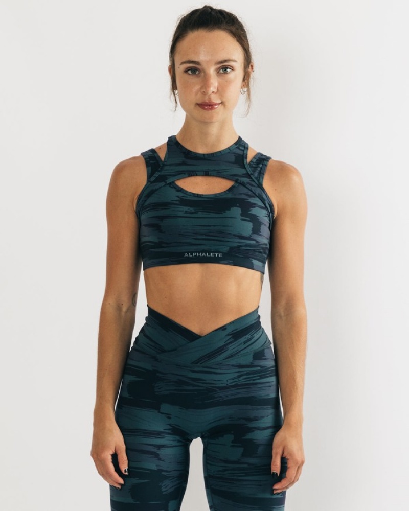 Alphalete Surface Keyhole Donna Reggiseni Blu Camouflage | 32ABJYOSU