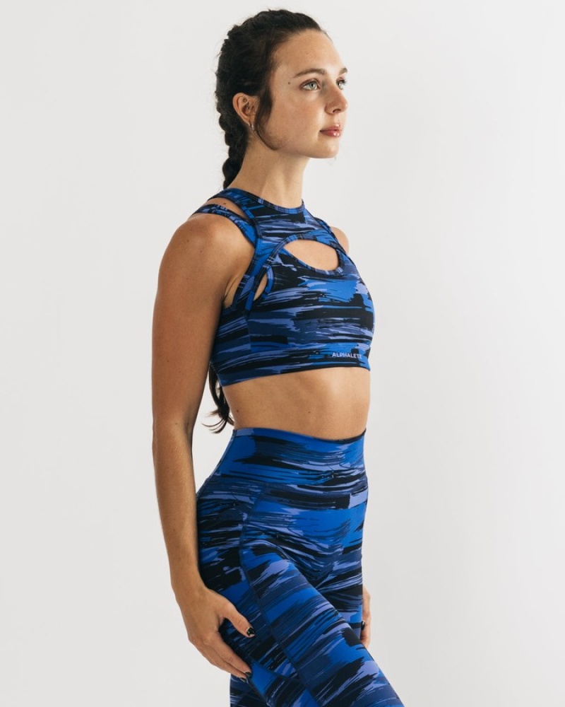 Alphalete Surface Keyhole Donna Reggiseni Blu Camouflage | 71FAGZOLM