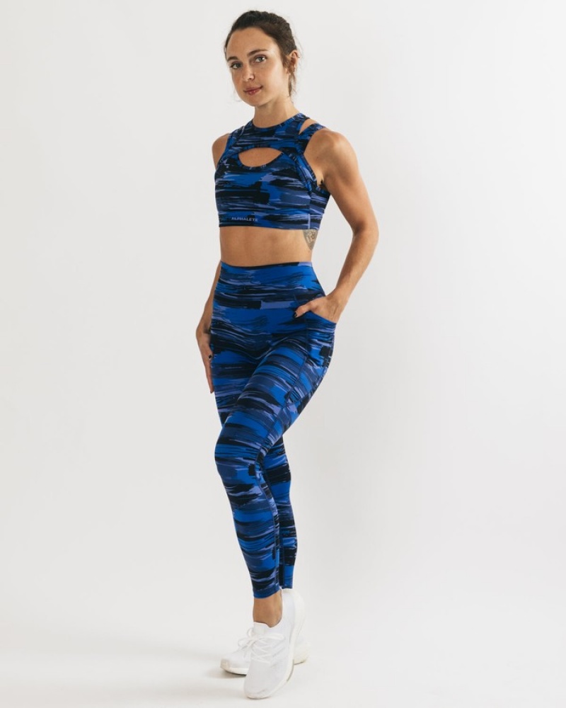 Alphalete Surface Keyhole Donna Reggiseni Blu Camouflage | 71FAGZOLM