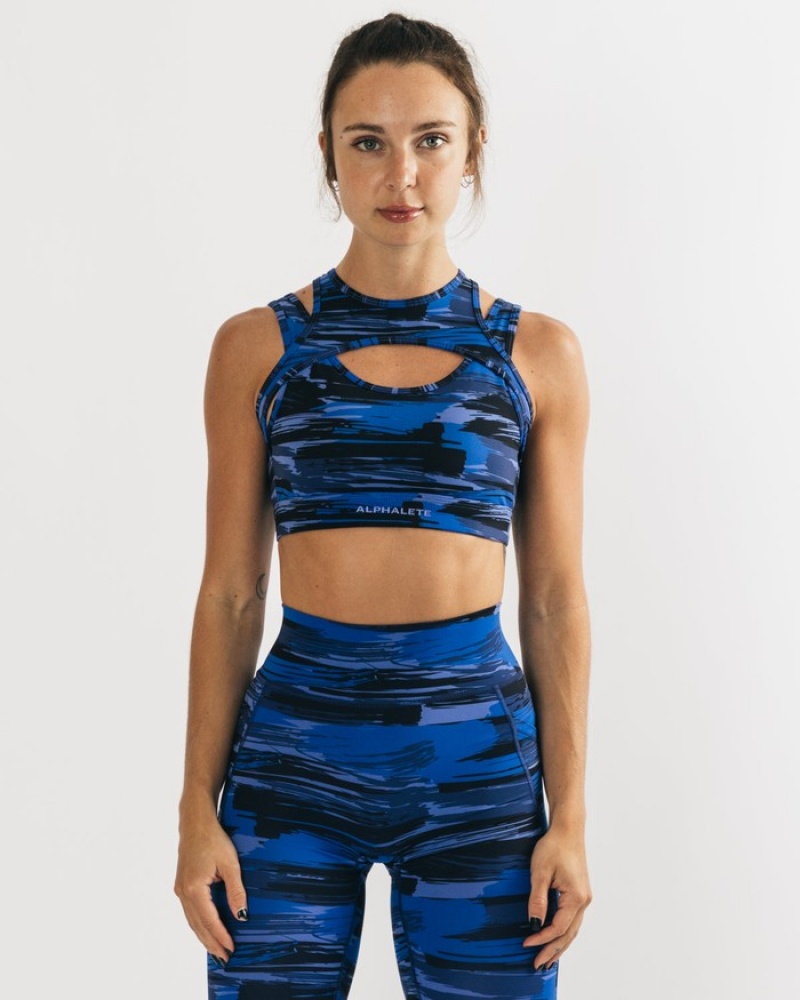 Alphalete Surface Keyhole Donna Reggiseni Blu Camouflage | 71FAGZOLM