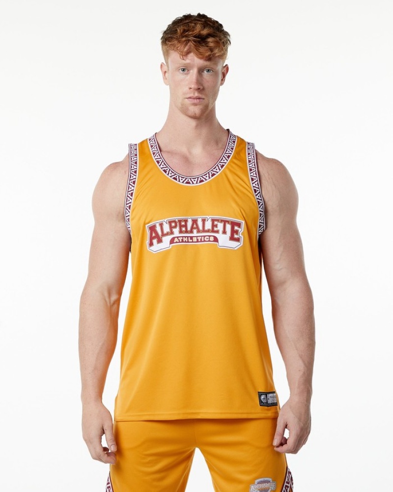 Alphalete Varsity Basketball Jersey Uomo Canotta Gialle | 84SUTKDGW