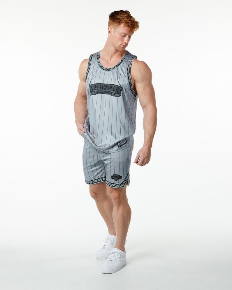 Alphalete Varsity Basketball Jersey Uomo Canotta Grigie | 34ZXYCSNK