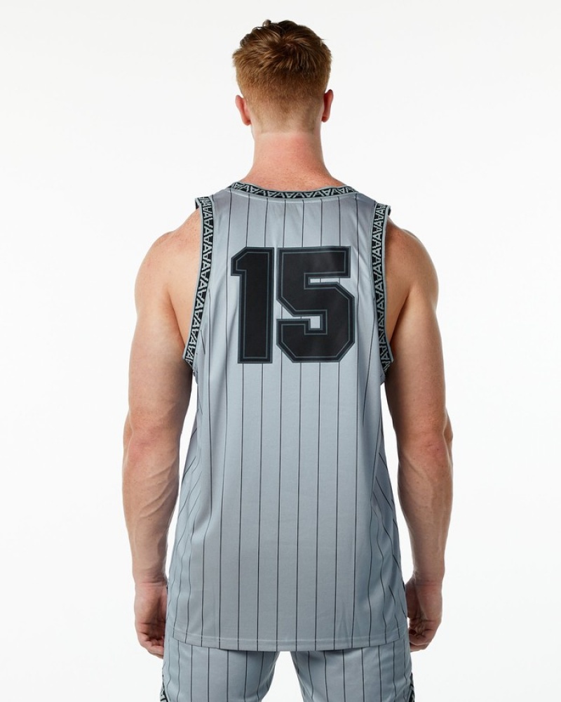 Alphalete Varsity Basketball Jersey Uomo Canotta Grigie | 34ZXYCSNK